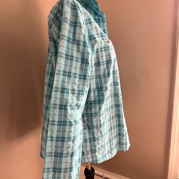 Eddie Bauer Teal and Red Plaid Long Sleeve Collar Buttoned Down Shirt Large - Picture 12 of 13